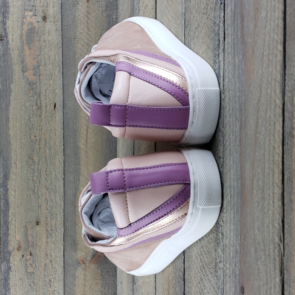 Seychelles Women's Stand Out Leather Suede Sneakers Blush Multi Stripe - Picture 6 of 9